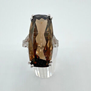 Estate BBJ Sterling Silver 925 Faceted Smokey Quartz - Size 7